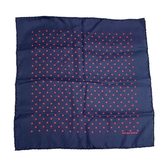 Hermes - Excellent - Paris Red Polka Dot Navy Blue Wrap - Blue/Pink - One Size - Picture 1 of 9